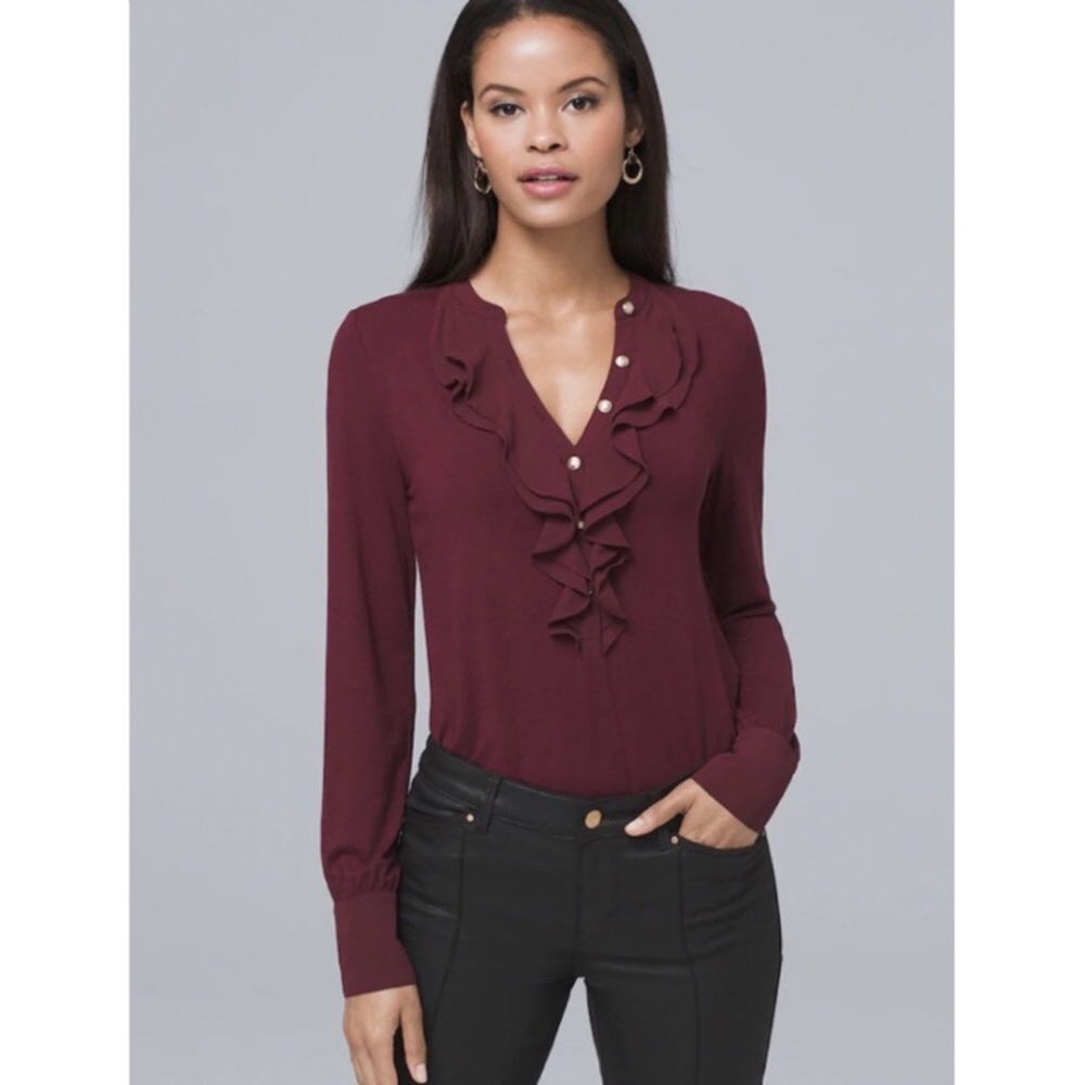 WHBM Ruffle Trim Military Style Blouse